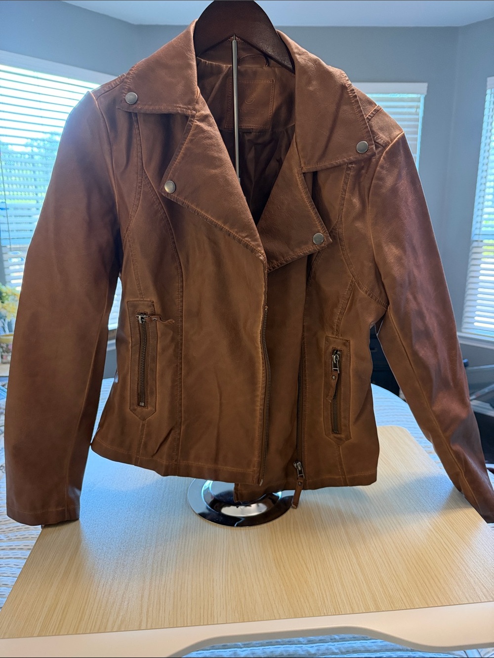 Max Studio Cognac Brown Moto Leather Jacket
